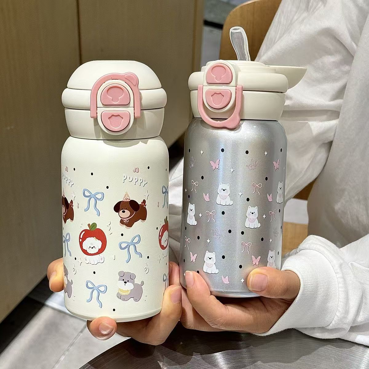 简约小猫保温杯可爱高颜值女生学生吸管杯儿童316不锈钢双饮水杯详情27