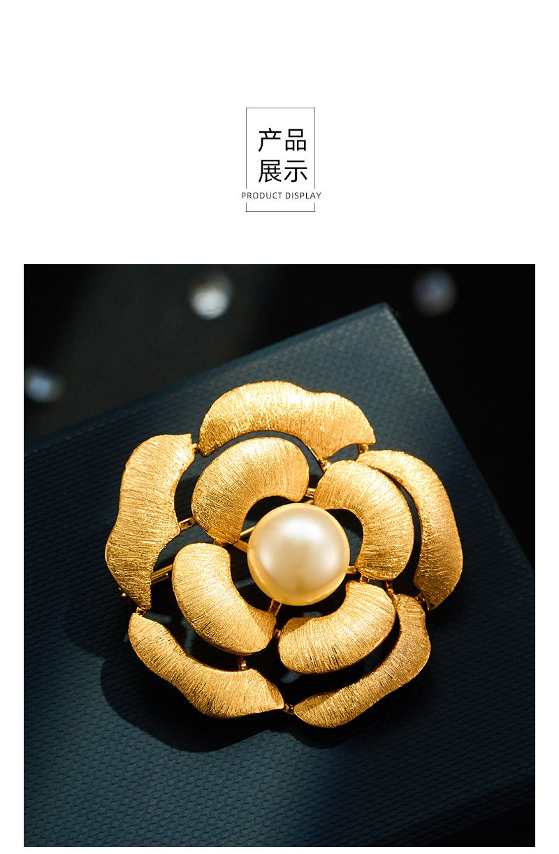 Original design, light luxury, retro gold brushed camellia brooch, fashionable and high-end suit jacket accessory pin pic 19