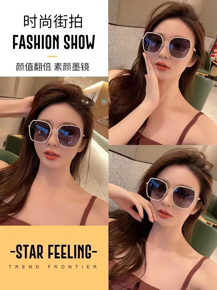 新款网红大框墨镜女潮防光太阳镜防晒防紫外线高级感大脸显瘦时尚详情2