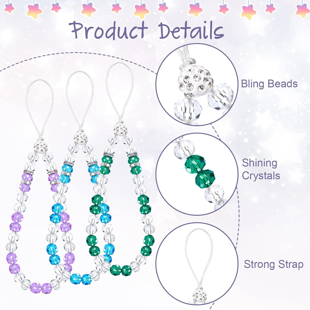 欧美跨境水晶手机挂绳串珠手机链耳机包包挂饰闪亮腕带短手腕珠链详情3