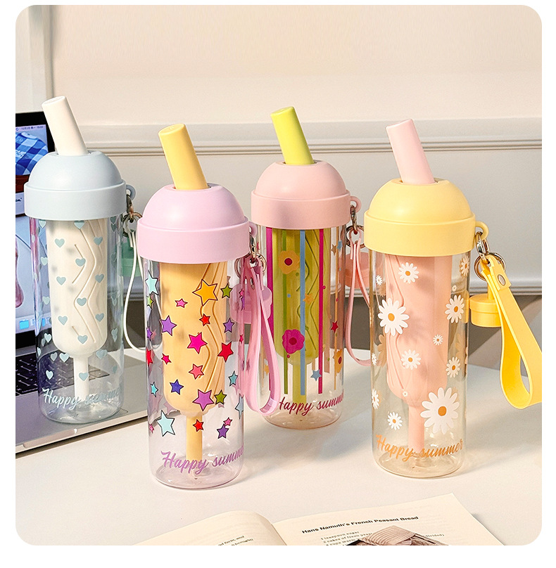 New Yebo plastic straw cup, cute cartoon TRitan water cup, student high appearance level tea and water separation double drinking cup pic 16