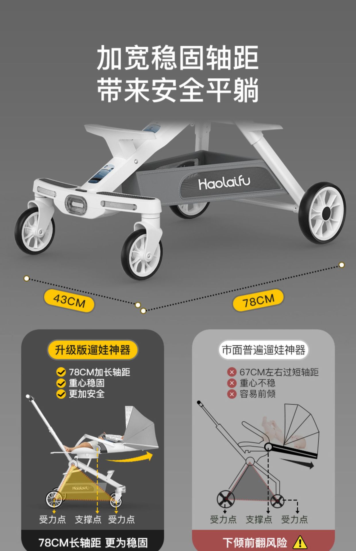 好莱福高景观溜娃神器可坐可躺轻便折叠双向遛娃婴儿手推车儿童详情9