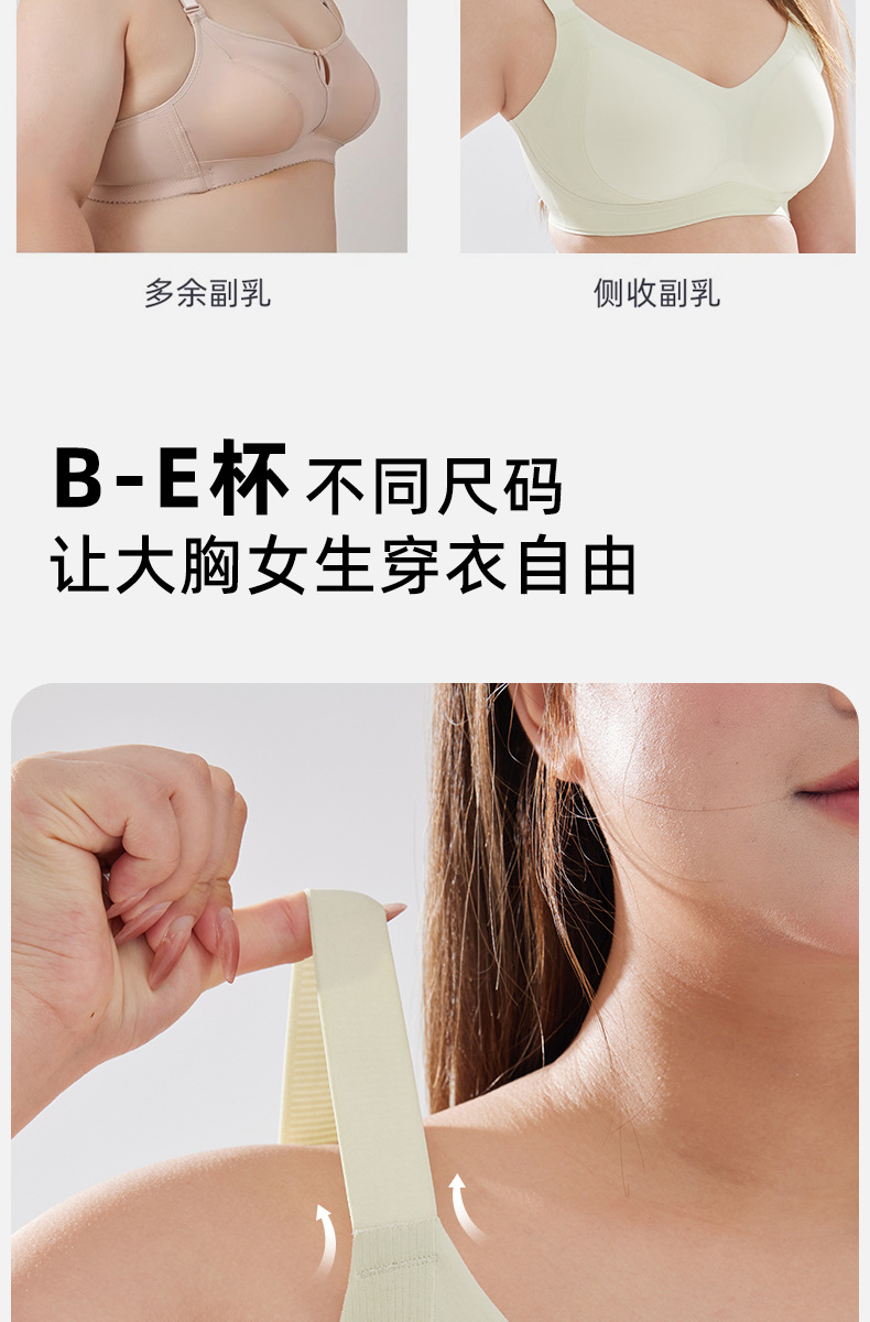 「B-E罩杯」大杯大胸7A抗菌承托大码文胸女收副乳聚拢无痕内衣女详情3