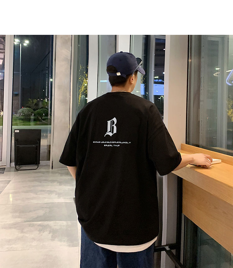 国潮T恤ins港风潮流夏季短袖T恤男潮牌宽松男士小众体恤百搭时尚详情14