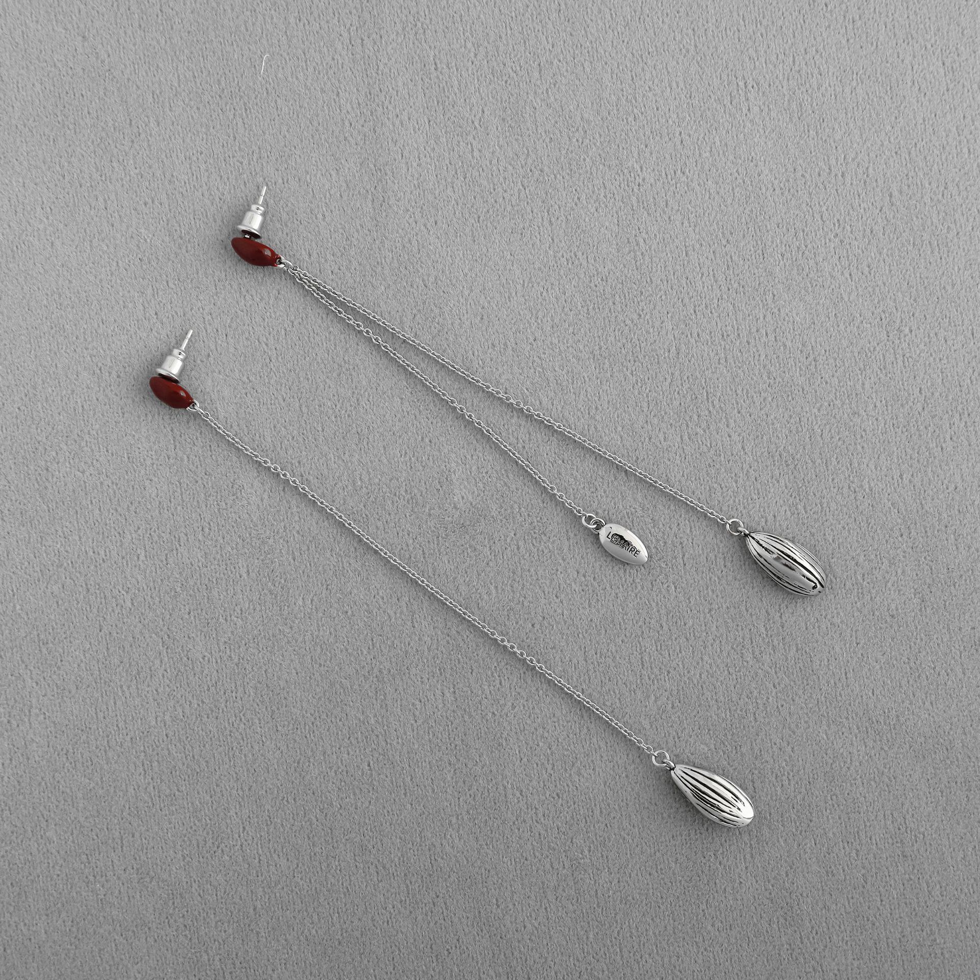 LEM*家银色瓜子流苏耳钉 夏季新款向日葵种子珐琅不对称流苏耳钉详情4