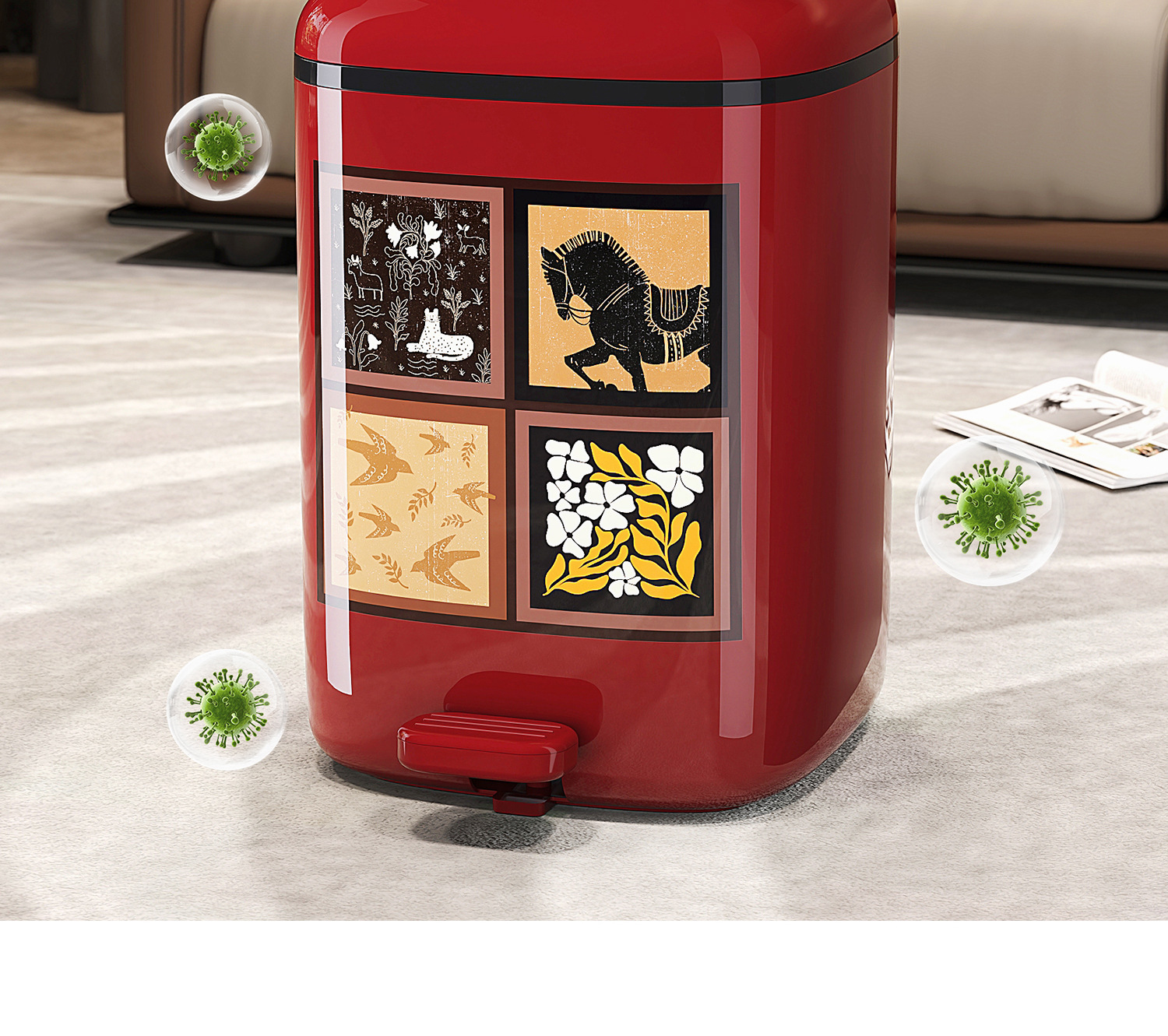 Chinese-style trash can, household living room garbage bin, high appearance level, large capacity, bathroom foot-operated covered storage bucket pic 8