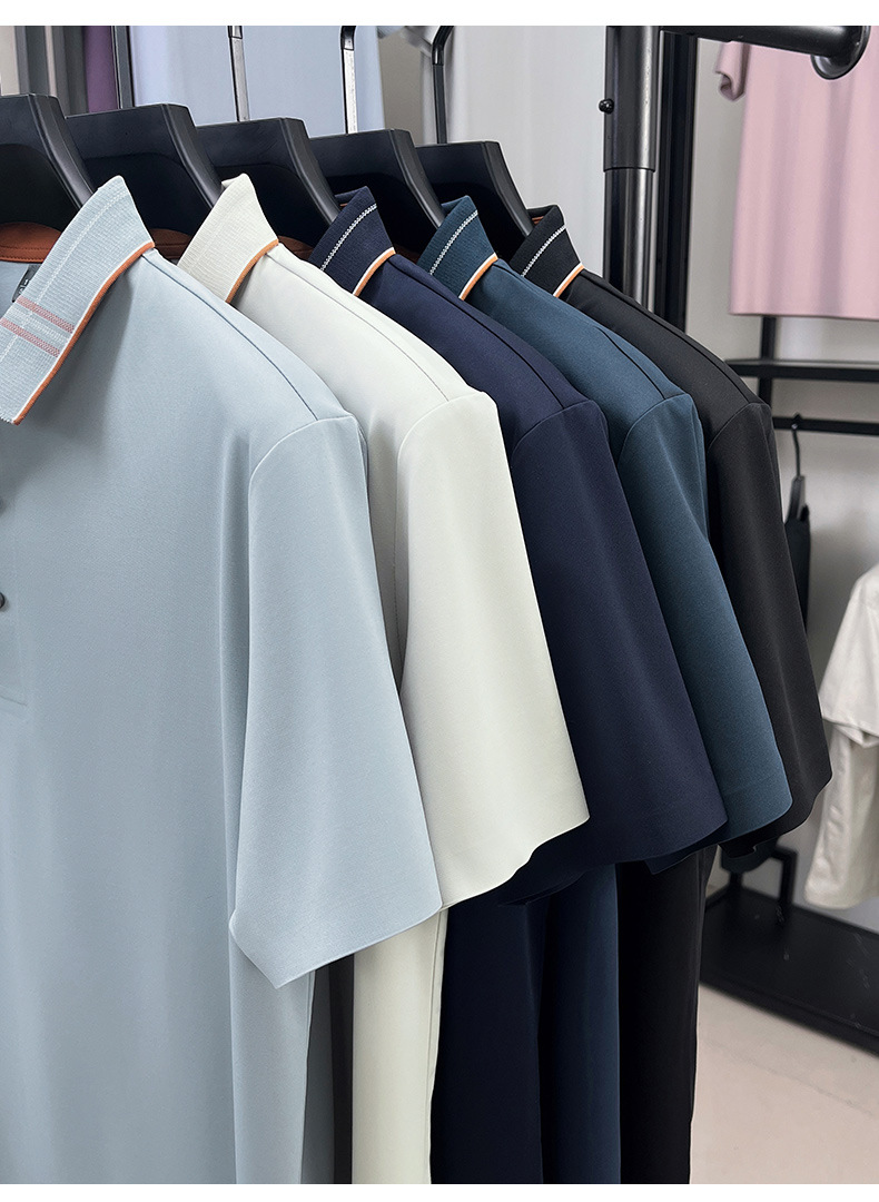 桑蚕丝polo衫男无痕翻领2025夏季新款纯色商务透气薄款短袖男t恤详情4