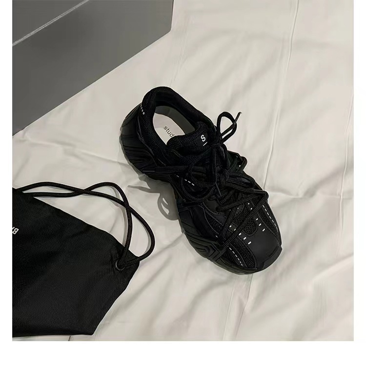 葡萄妈同款 画报女孩 时髦双鞋带网面拼接厚底增高老爹鞋女真皮详情38