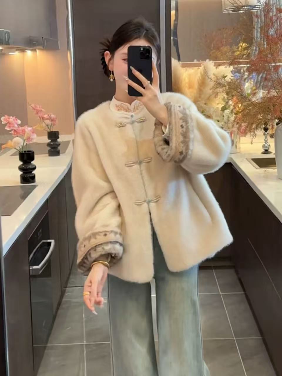 New Chinese-style winter clothing faux mink fur coat for women, autumn and winter with added fleece and thickening, Chinese-style light luxury overcoat pic 5