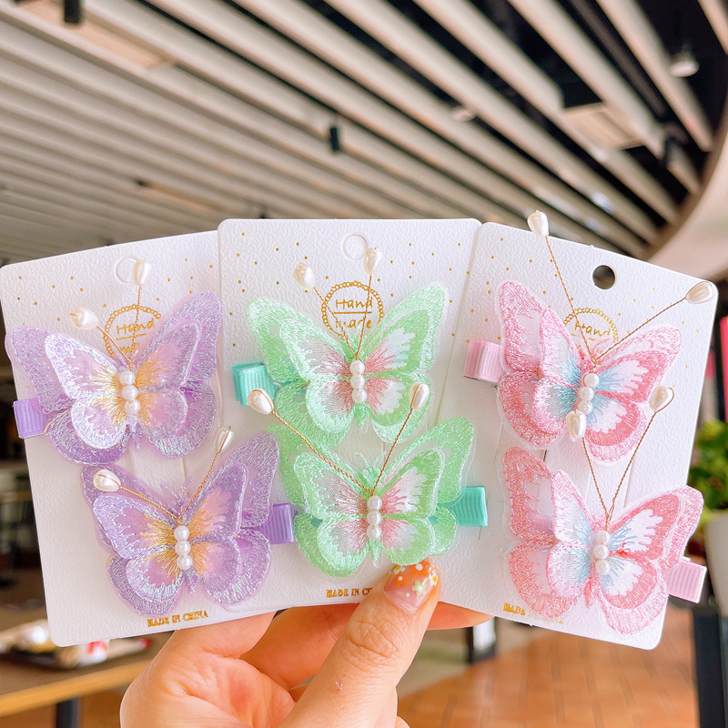 韩版小清新女童发夹双层刺绣蝴蝶结鸭嘴夹宝宝发卡少女古风对夹详情23