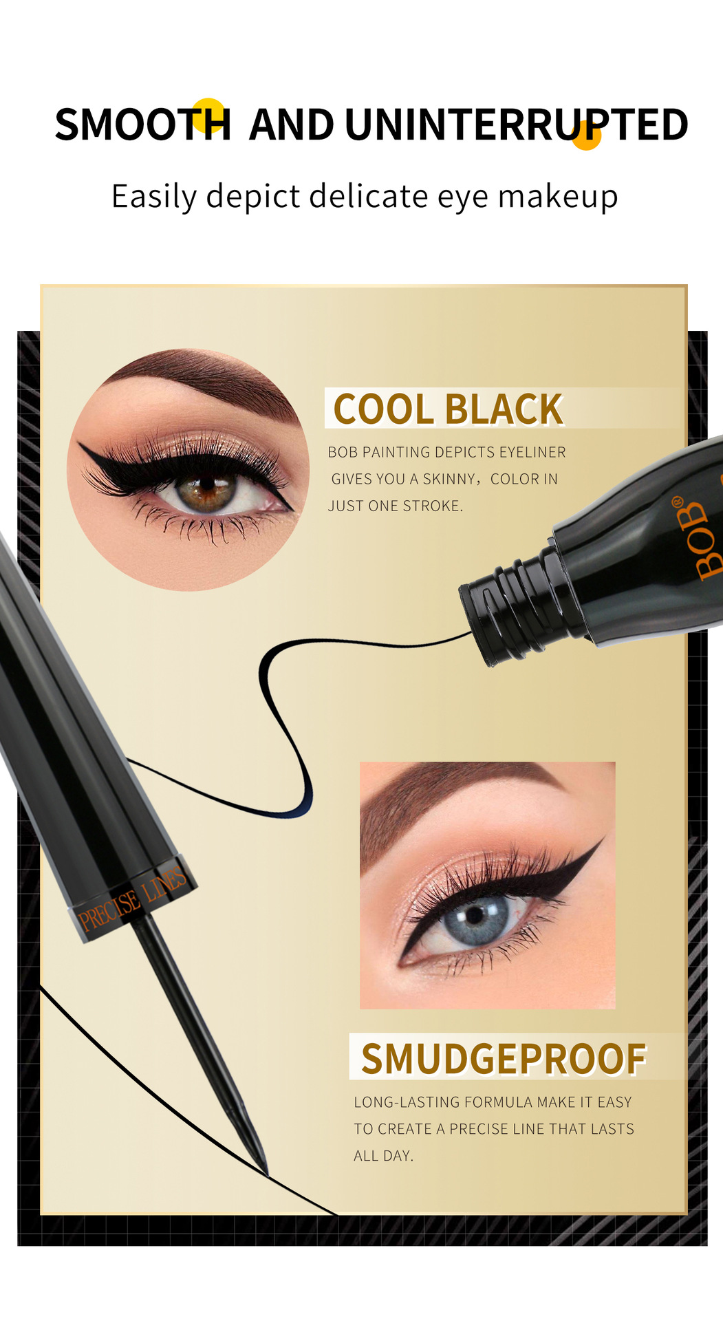 Cross-border BOB eyeliner Liquid is waterproof, sweat-proof, quick-drying, long-lasting without smudging, rich, three-dimensional and cool black eyeliner. All in English pic 4
