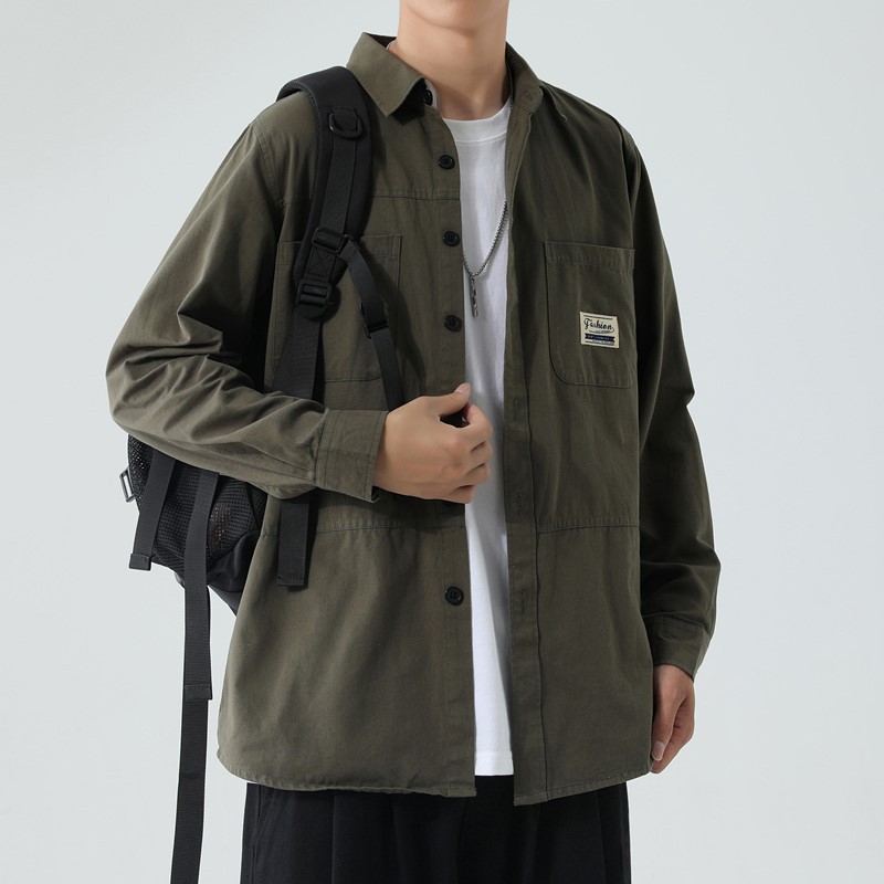 春秋款100%纯棉男士工装长袖衬衫休闲宽松版免烫商务衬衣男装外套详情6