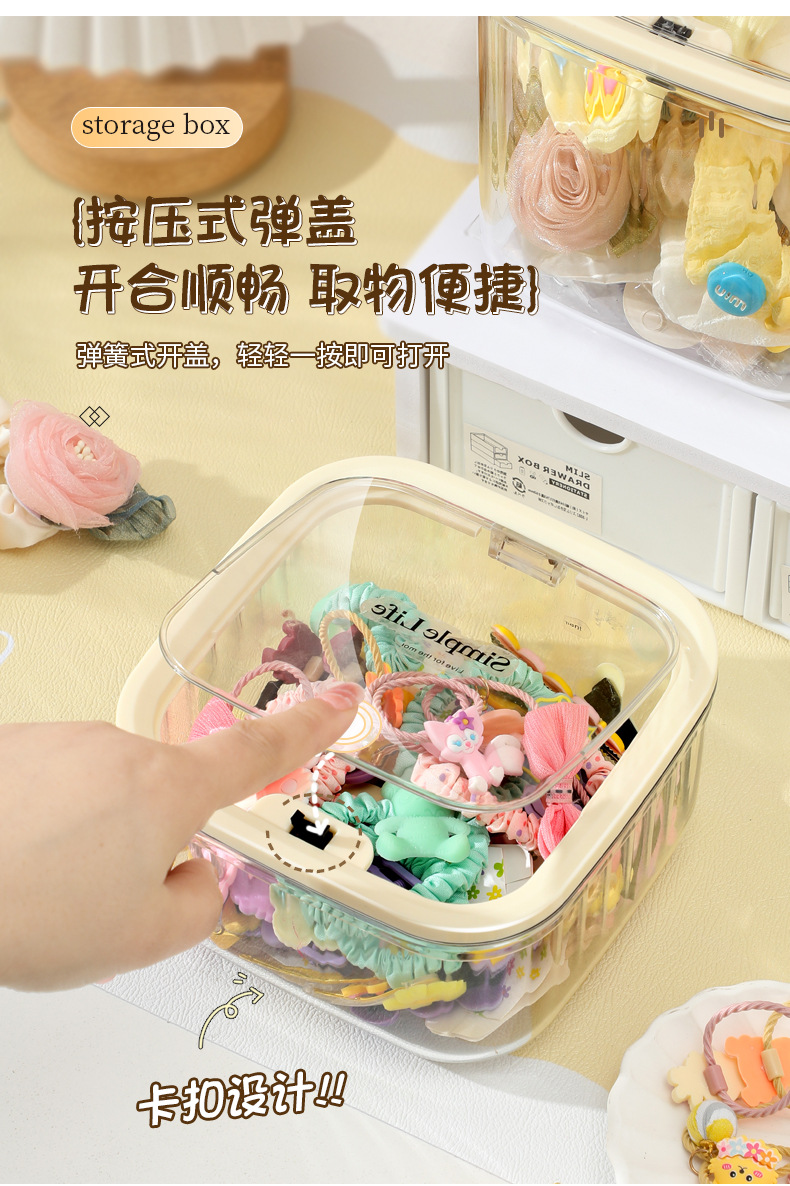 【加厚发饰收纳盒】桌面大容量带盖首饰盒皮筋头绳发夹萌粒整理盒详情8