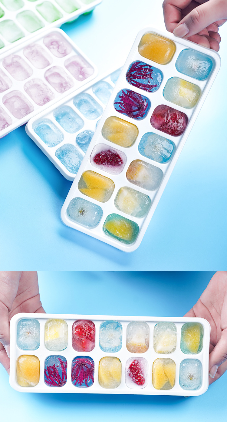 Wholesale 14-compartment ice cubes, square ice cube tray molds with LIDS, silicone soft bottom, easy to demold, homemade ice cube trays pic 12