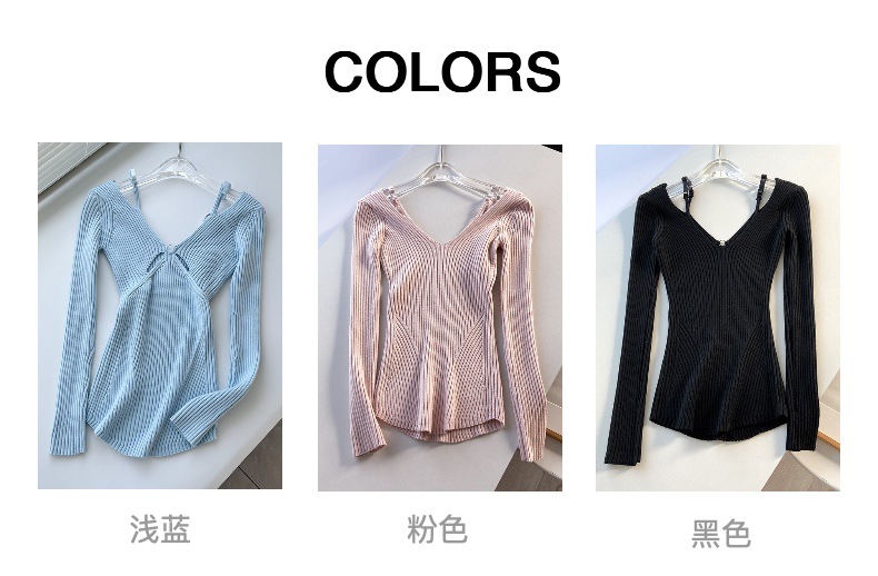 Spring and Autumn New style Pei Xiu Nu Zhi Halter pink sweater Fake two V-neck pure style base knitted sweater 2107 pic 2