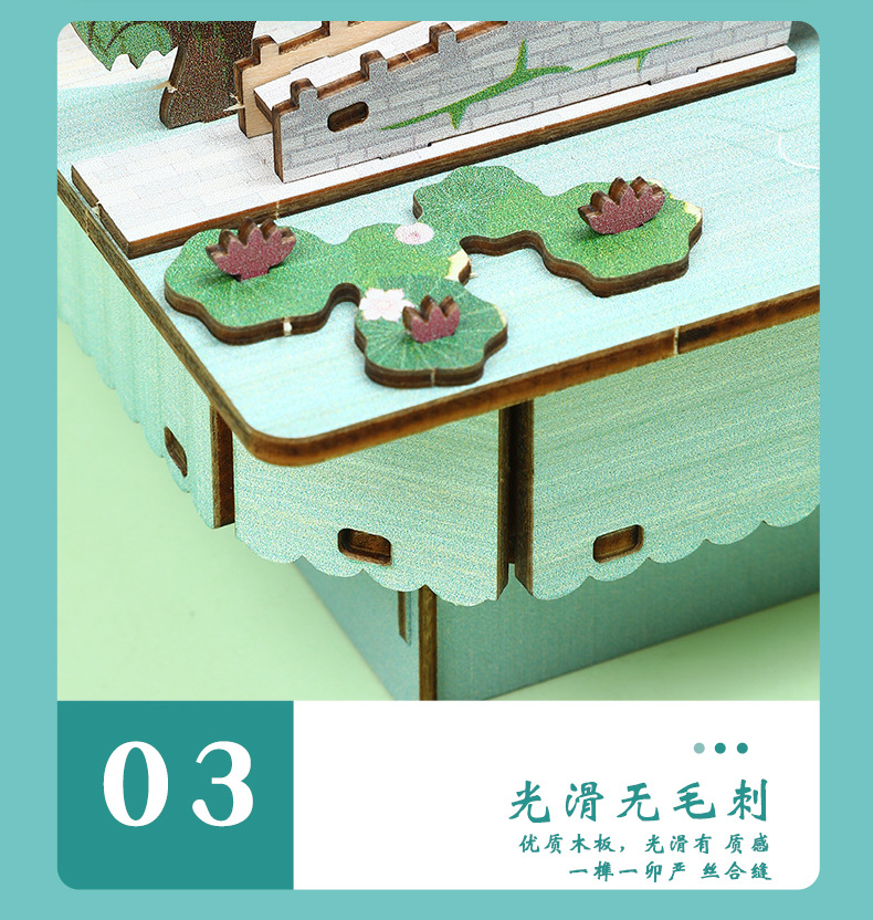 Chaotong Wholesale Poetry and painting Hangzhou music box, West Lake Leifeng Pagoda Miniature three-dimensional assembly decorative items, wooden commemorative toys pic 11