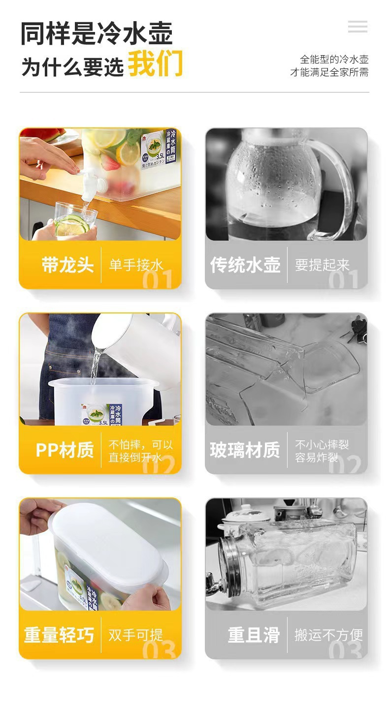 Large-capacity plastic cold water kettle with faucet, cold water bucket, white faucet, large-capacity cold water kettle pic 4
