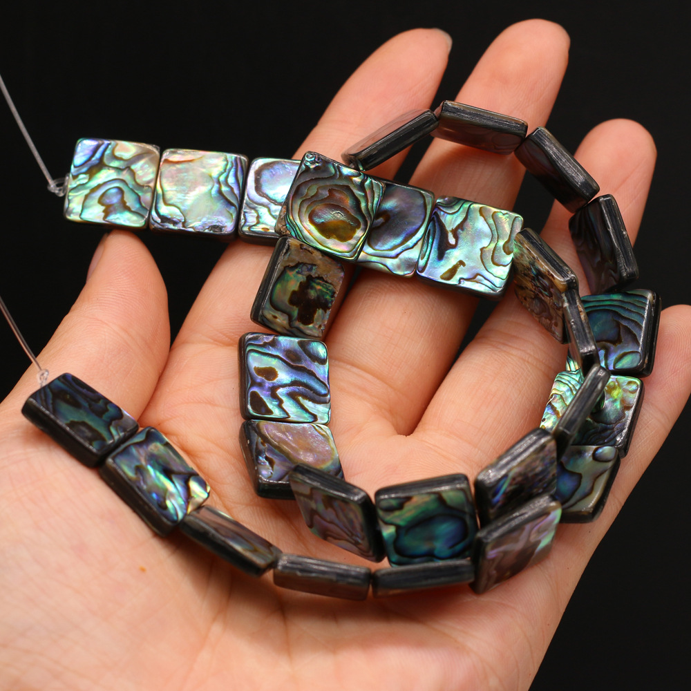 Natural abalone shell square through-hole diy beaded jewelry material, loose beaded bracelet accessories, handcrafted wholesale pic 11