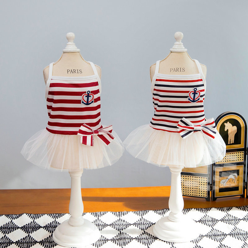 Two striped navy style dresses for pet clothing. Pet cat and dog clothes. Pet dog clothes. Pet clothing. Pet clothing. Fashionable and cute pic 9