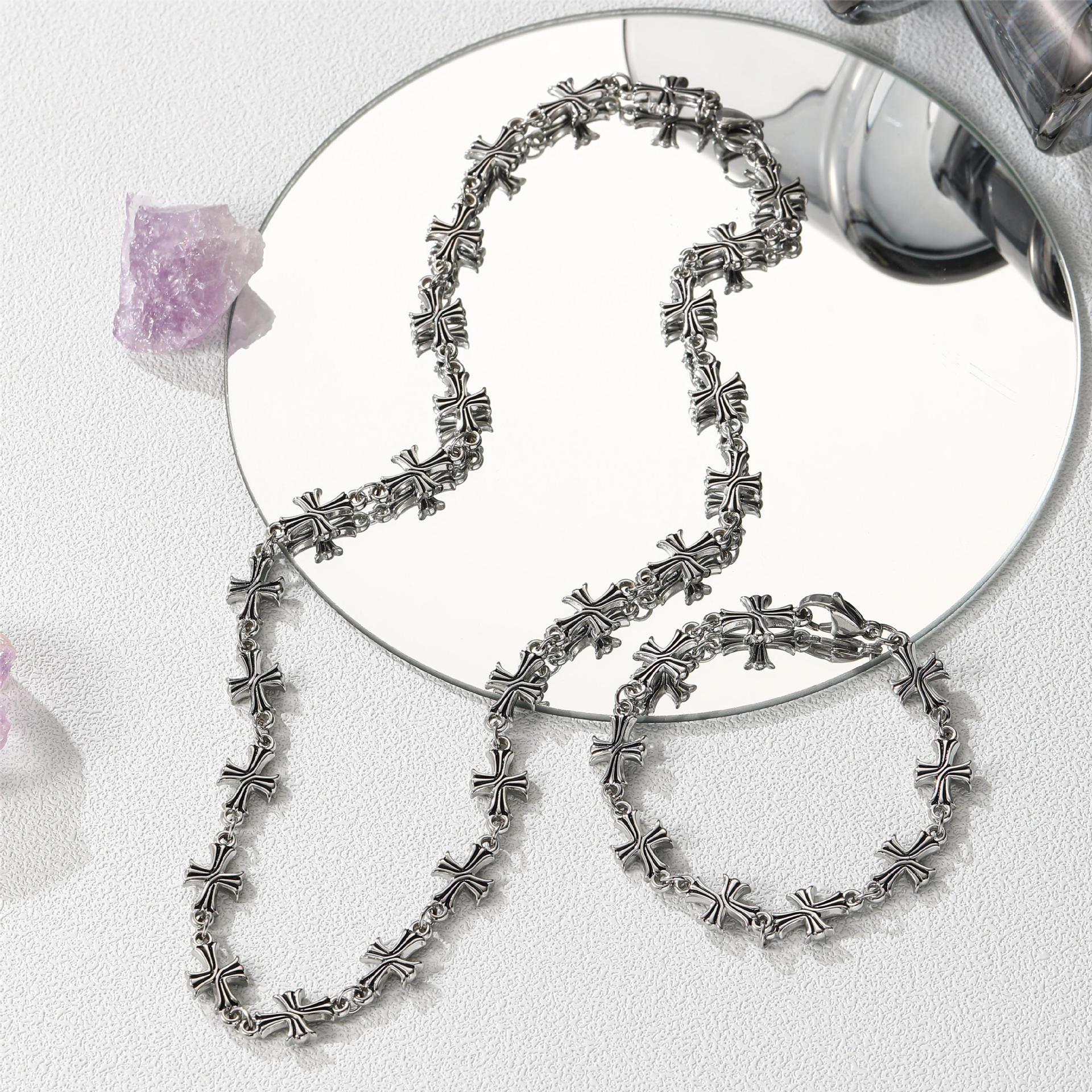 跨境十字花潮牌男锁骨链女小众高级感项链说唱嘻哈风简约拼接锁骨详情5