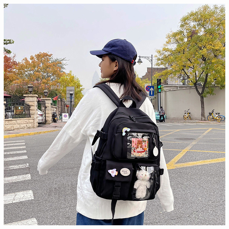 跨境学生双肩包复古纯色小清新休闲书包初中生电脑背包大学生书包详情20