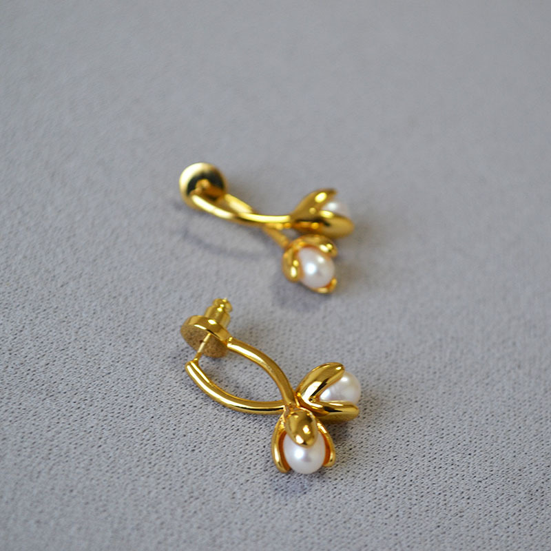 日韩小巧时尚简约淡水珍珠花苞花朵精致优雅高级感可拆卸耳钉耳饰详情6