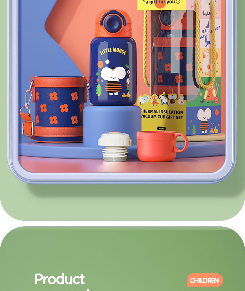 永康316L不锈钢儿童保温杯男女学生双盖水杯便携背带礼盒批发定制详情20