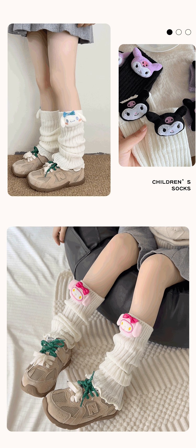 Cute big-eared dog leg covers, black cartoon 3D figurines, knitted pile sock covers, mid-calf socks for women, spring, autumn and winter pic 4