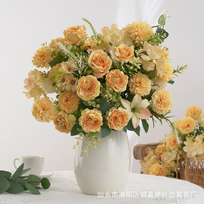 北欧仿真小玫瑰牡丹人造花家居装饰婚庆花墙洋甘菊花束详情29