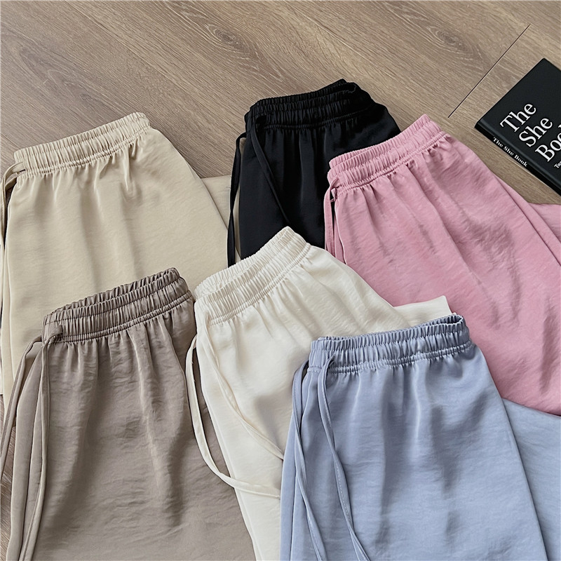 高腰松紧纵享丝滑珠光仿醋酸阔腿质感冰丝抽绳凉凉裤宽松阔腿裤女详情1