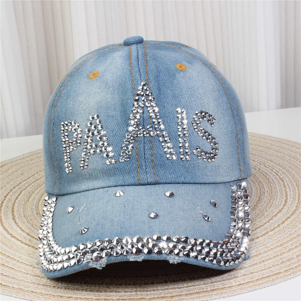 2024新款女士水钻镶钻牛仔布时尚洋气鸭舌帽休闲显脸小成人棒球帽详情35