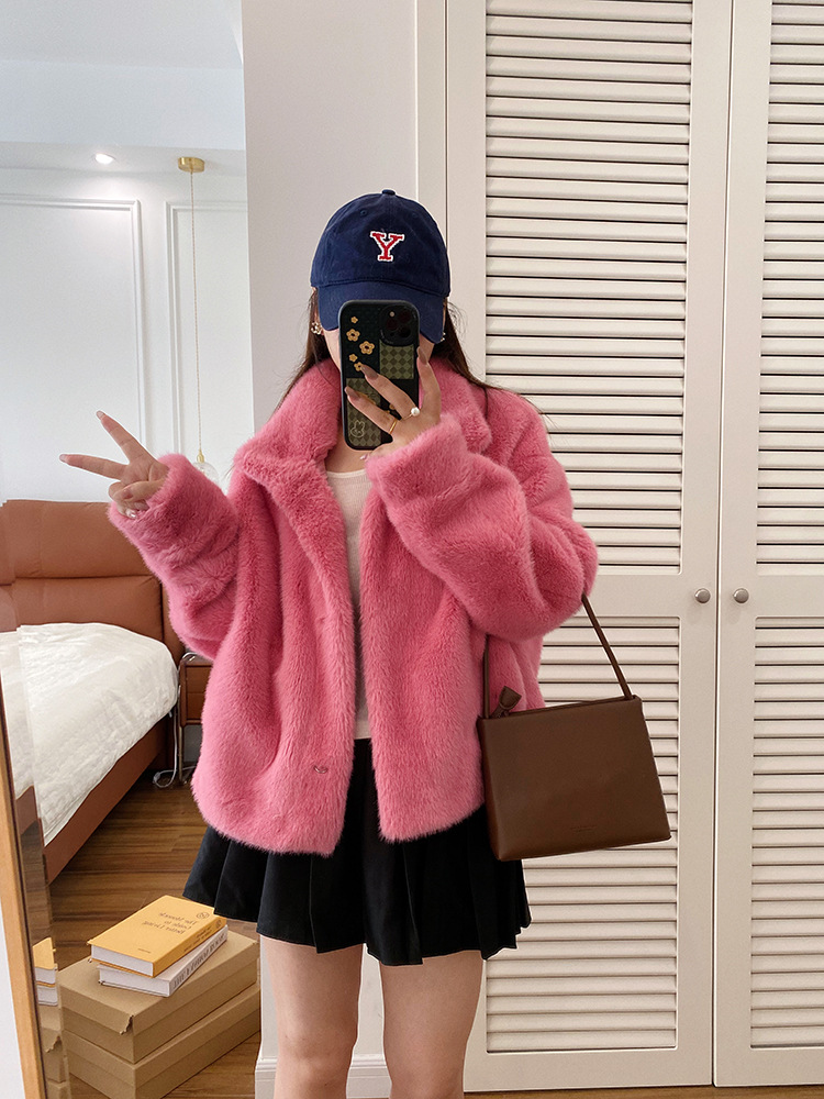 欧貂绒皮毛一体短款立领仿水貂毛外套环保皮草女秋冬新品通勤风详情62