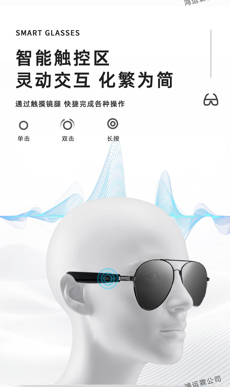 New cross-border smart glasses, fast-charging wireless Bluetooth headphones, semi-open sunglasses, multi-functional for taking photos and listening to music, trendy and fashionable pic 5