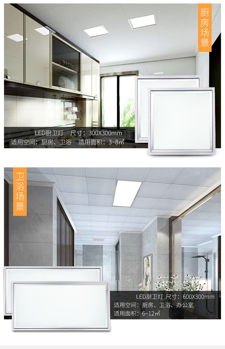 led平板灯600*600集成吊顶灯60x60厨房灯办公室铝扣板面板灯详情11