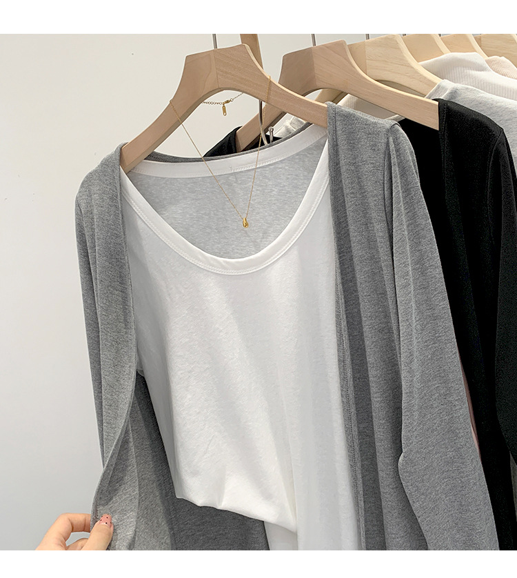 温柔风韩版灰色针织开衫女春秋季宽松休闲防晒打底衫外套长袖上衣详情10