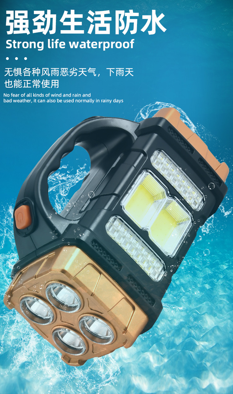 Cross-border solar high-intensity portable lamp, household emergency outdoor charging led flashlight, USB dual-source camping searchlight pic 13