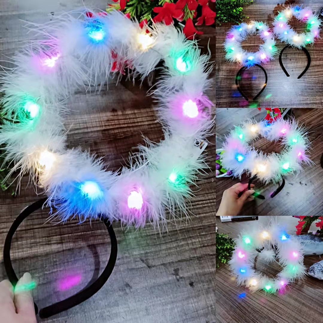 发光天使羽毛发箍舞台节目表演头饰发光头成人儿童发饰详情1