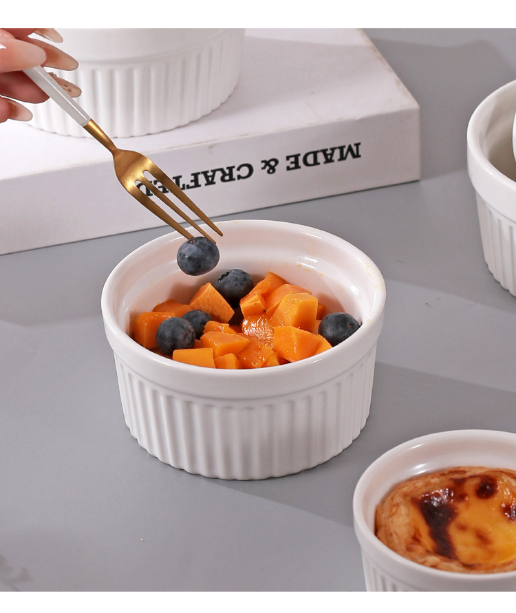 空气炸锅专用陶瓷舒芙蕾烤碗蒸蛋碗简约圆形白色家用布丁甜品碗详情23