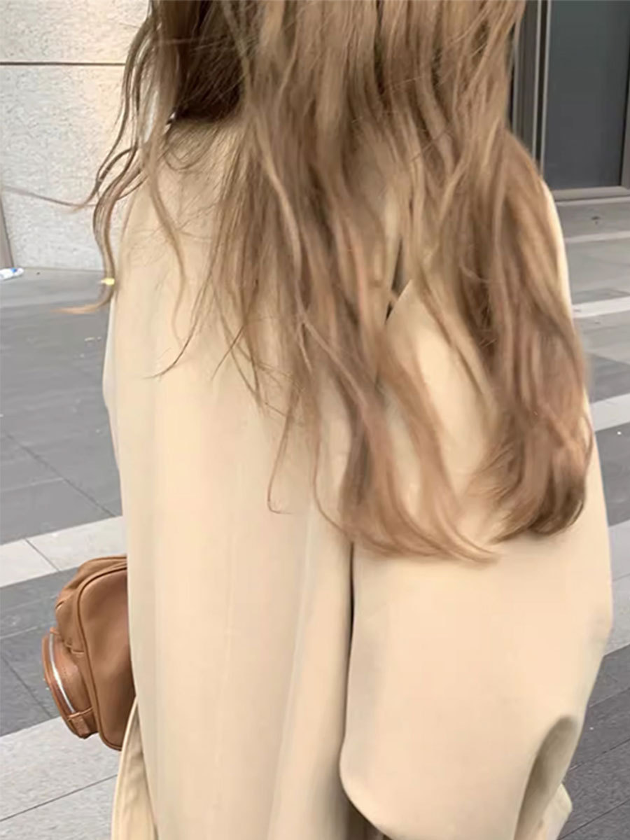 HEYGIRL黑哥 秀场风衣 插肩袖阔版慵懒仿天丝风衣女秋翻领长款外详情5