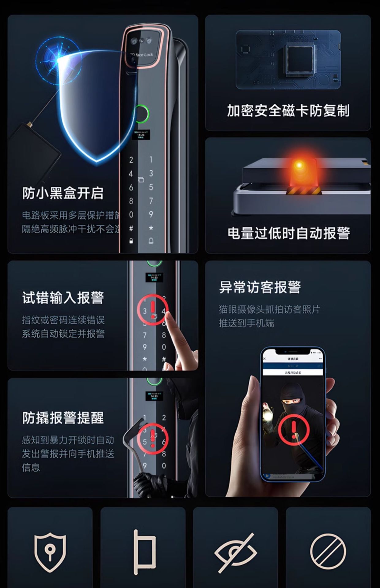 Black smart door lock, 3D facial recognition, large visual screen, digital keyboard, fingerprint recognition pic 32