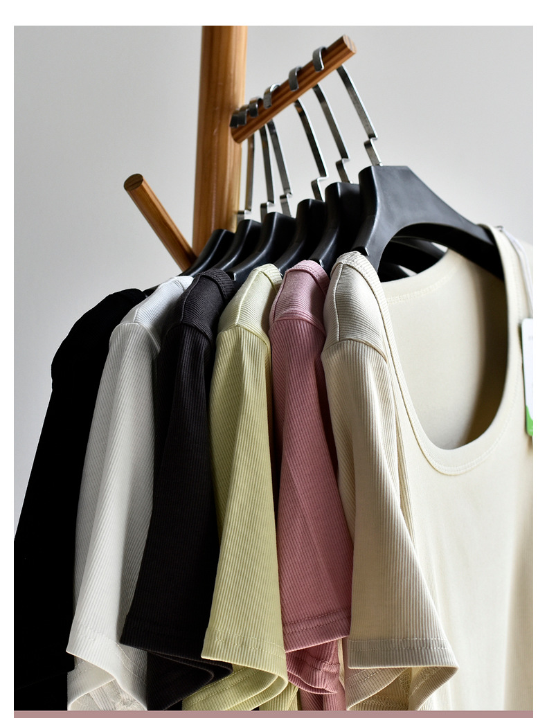 【u 领棉T恤】夏新款女装棉优可丝混纺精品质感大码U 领显瘦T恤女详情30