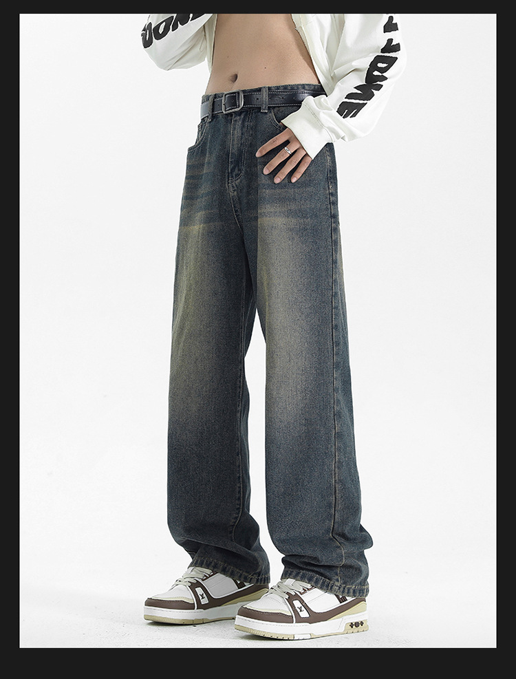 美式复古蓝牛仔裤男春秋季2025新款宽松阔腿直筒裤水洗做旧长裤子详情8
