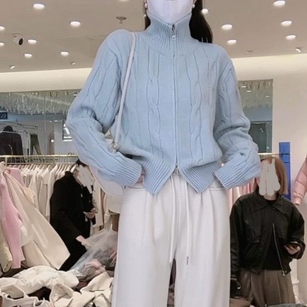 Solid-color casual double-zipper twisted knit cardigan coat, fashionable and versatile, new autumn and winter style sweater top for women pic 19