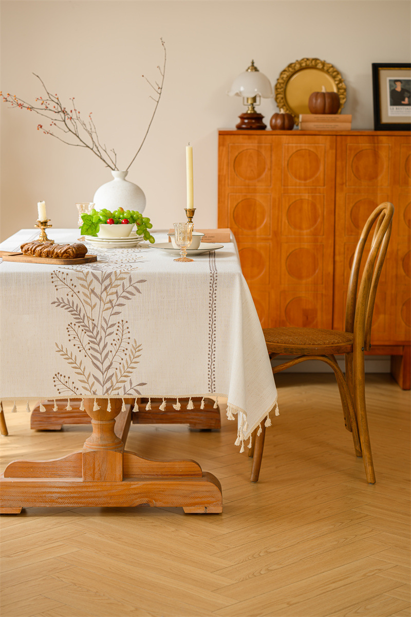 Amazon cross-border embroidered checkered flower tassel tablecloths, rectangular coffee tables, tablecloths and table coverings manufacturer embroidery pic 71