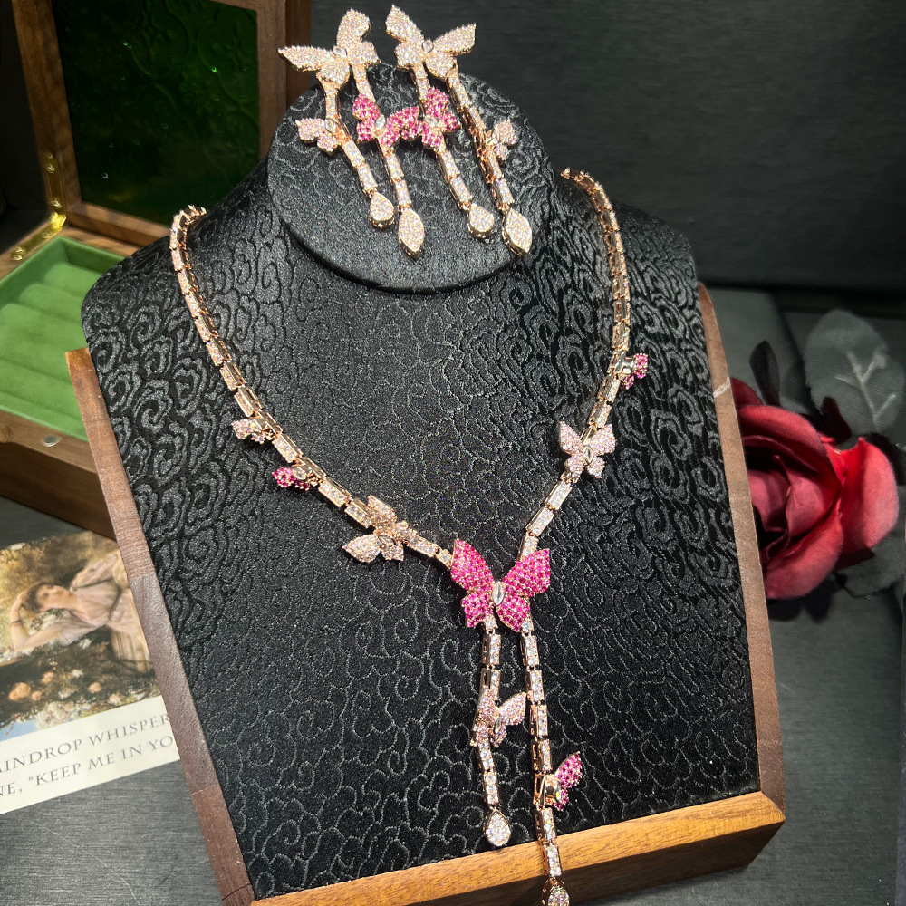 Y字蝴蝶施系25年新款首饰套装时尚 精工时尚高端跨境热销项链耳饰详情5