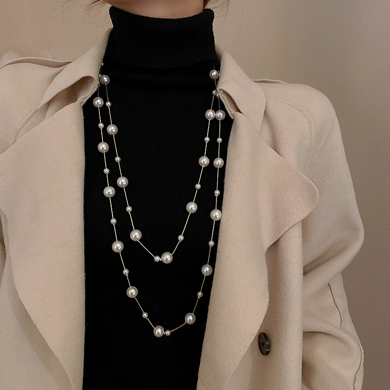 Irregular long pearl necklace, French light luxury style, sweater chain, niche simple and high-end necklace wholesale for women pic 7
