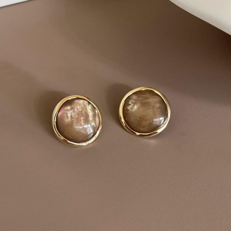 S925 Silver needle stud earrings for women, retro Hong Kong-style round glass earrings, simple earrings, high-end, gentle and elegant earrings pic 53