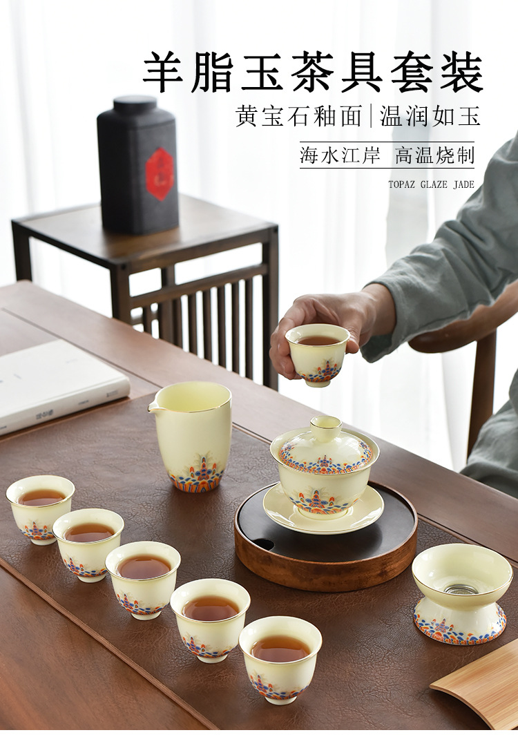 Customized LOGO gemstone yellow Kung Fu tea set for annual meeting business, commercial company team-building gifts and souvenirs pic 1