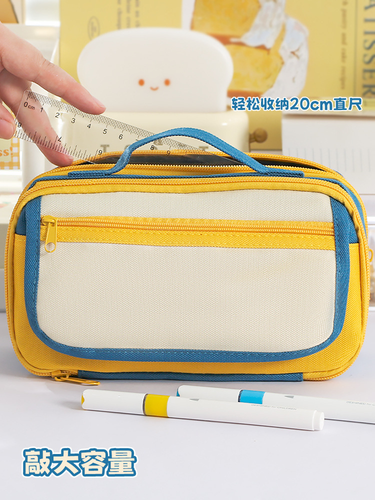 大容量2025新款手提9层撞色笔袋小众男女通用简约多层文具袋详情7