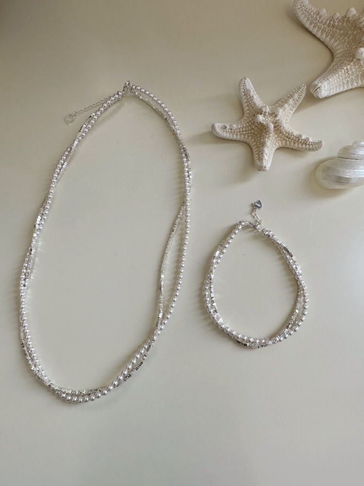 The entire S925 sterling silver Shijia pearl wound necklace features a niche design for women, a neckchain, a collarbone chain, and a light luxury chain pic 17